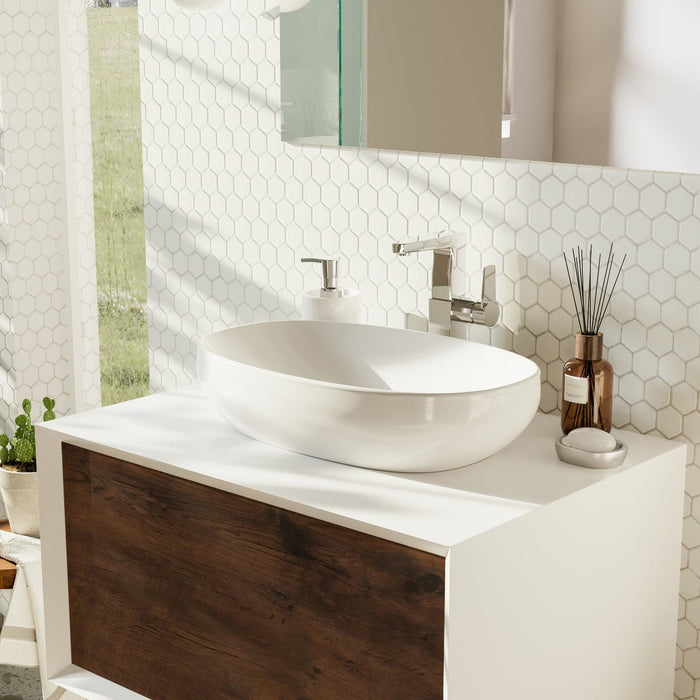 Eviva Santa Monica 30" Wall Mount Bathroom Vanity in Gray Oak, Rosewood or Matte White Finish with Solid Surface Vessel Sink