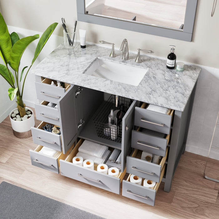 Eviva Aberdeen 48" Transitional Bathroom Vanity in Espresso, Gray or White Finish with White Carrara Marble Countertop and Undermount Porcelain Sink