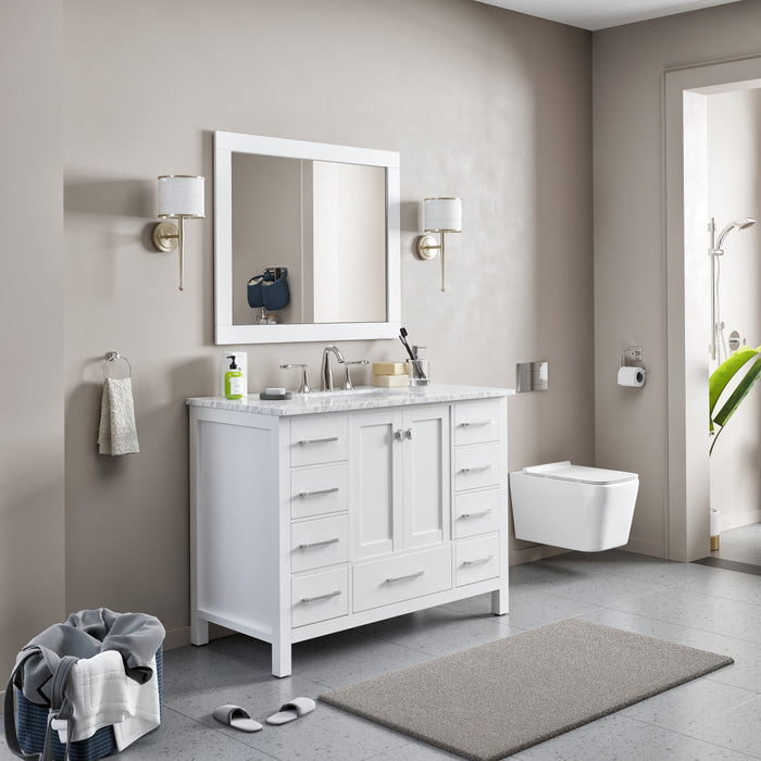 Eviva Aberdeen 42" Transitional Bathroom Vanity in Espresso, Gray or White Finish with White Carrara Marble Countertop and Undermount Porcelain Sink