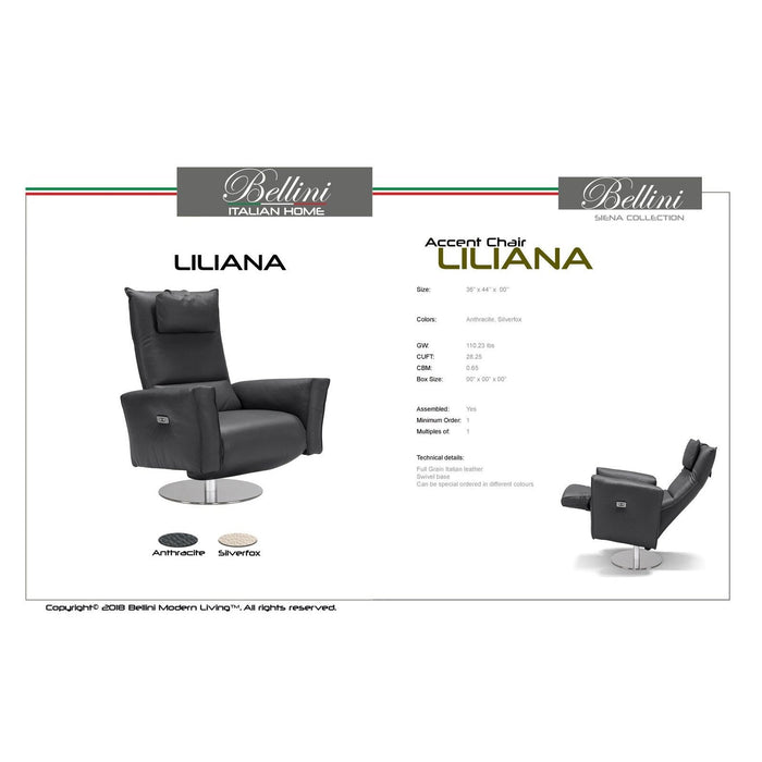 Bellini Modern Living Liliana Recliner Accent Chair Anthracite DANDY 05 Liliana ANT