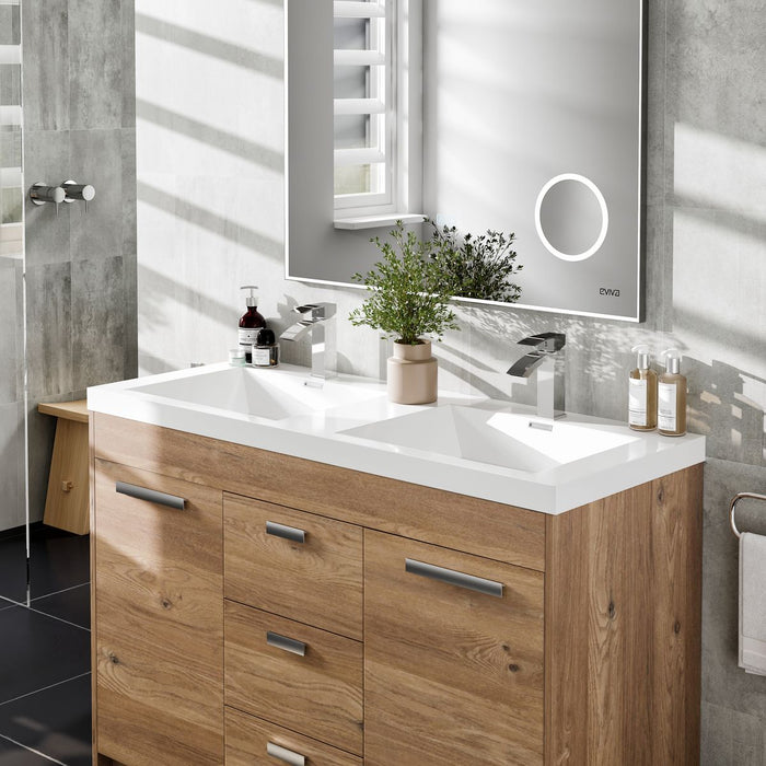 Eviva Lugano 48" Modern Double Sink Bathroom Vanity in Cement Gray, Natural Oak,or White Finish with White Integrated Acrylic Top