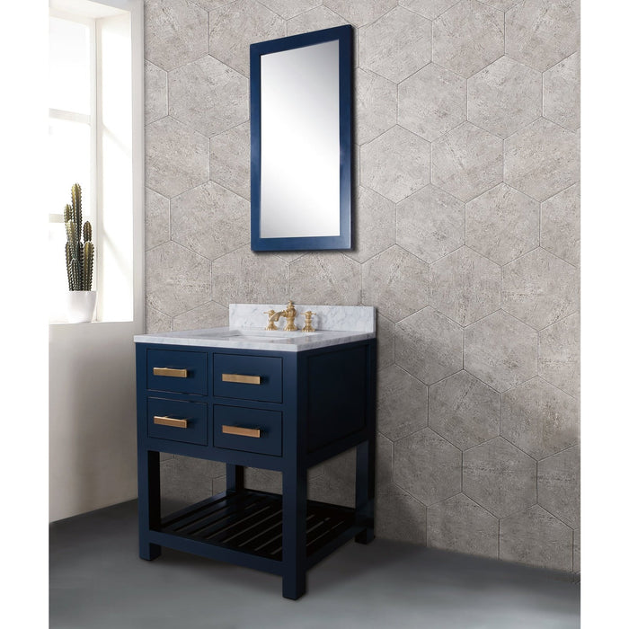 Water Creation Madalyn 30 Inch Monarch Blue Single Sink Bathroom Vanity With F2-0013 Satin Gold Faucet From The Madalyn Collection MA30CW06MB-000FX1306