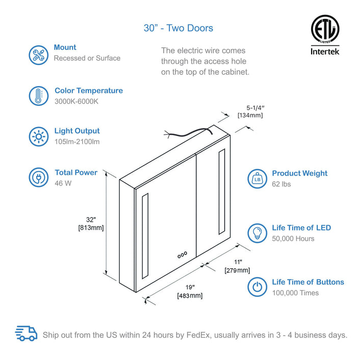 Blossom Pillar – 30 Inches LED Medicine Cabinet