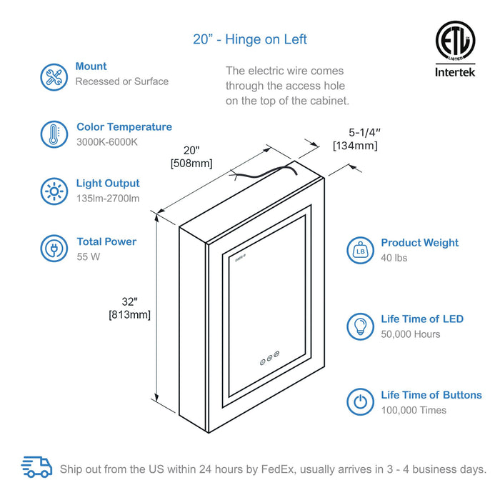 Blossom Asta – 20 Inches LED Medicine Cabinet