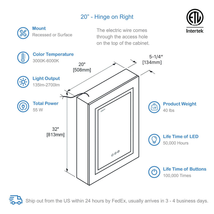 Blossom Asta – 20 Inches LED Medicine Cabinet