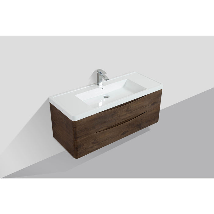 Eviva Smile 48" Wall Mount Modern Single Bathroom Vanity in Rosewood or White Oak Finish with White Integrated Acrylic Top