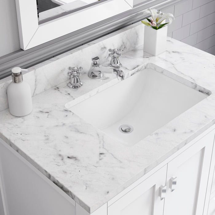 Water Creation Madison 36 Inch Wide Pure White Single Sink Bathroom Vanity With Faucets From The Madison Collection MS36CW01PW-000BX0901