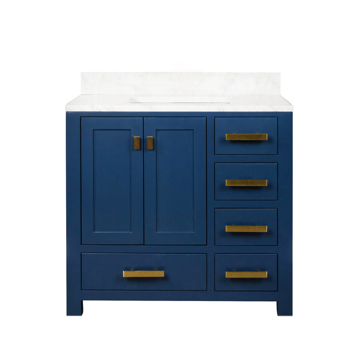 Water Creation Madison Madison 36-Inch Single Sink Carrara White Marble Vanity In Monarch Blue MS36CW06MB-000000000