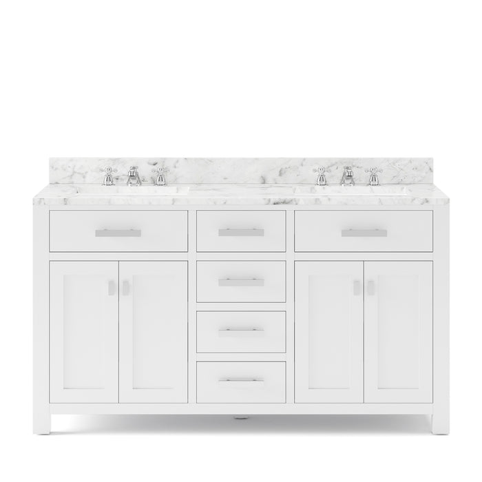 Water Creation Madison 60 Inch Pure White Double Sink Bathroom Vanity With Faucet From The Madison Collection MS60CW01PW-000BX0901