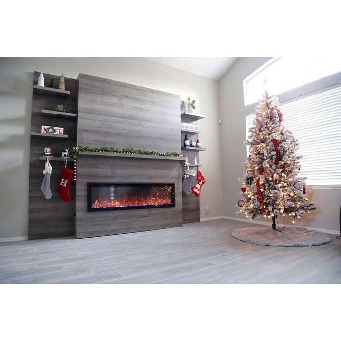 Modern Flames Allwood Wall System in Driftwood Gray | 60'' Spectrum Slimline Electric Fireplace