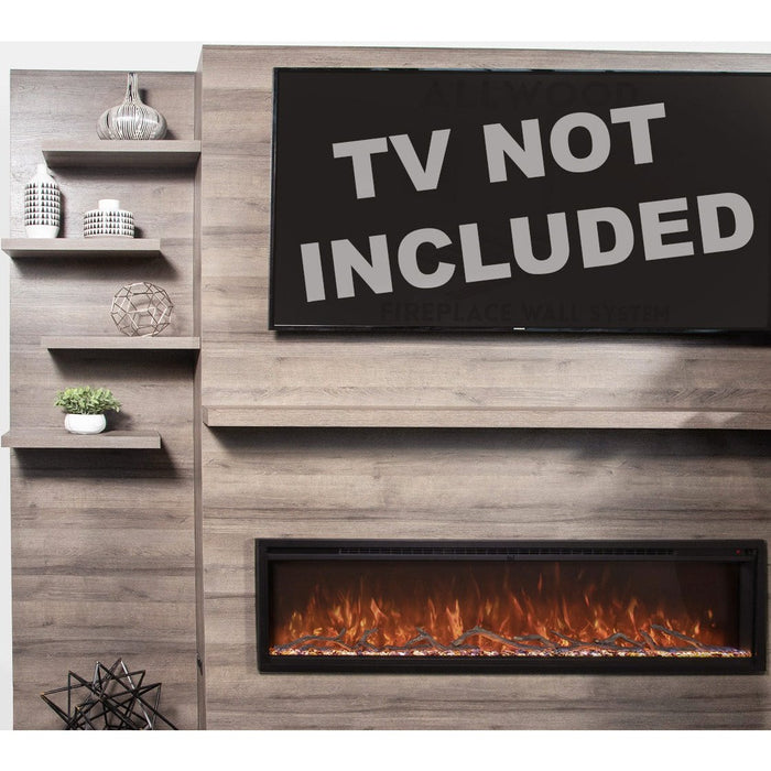 Modern Flames Allwood Wall System in Coastal Sand | 60'' Spectrum Slimline Electric Fireplace