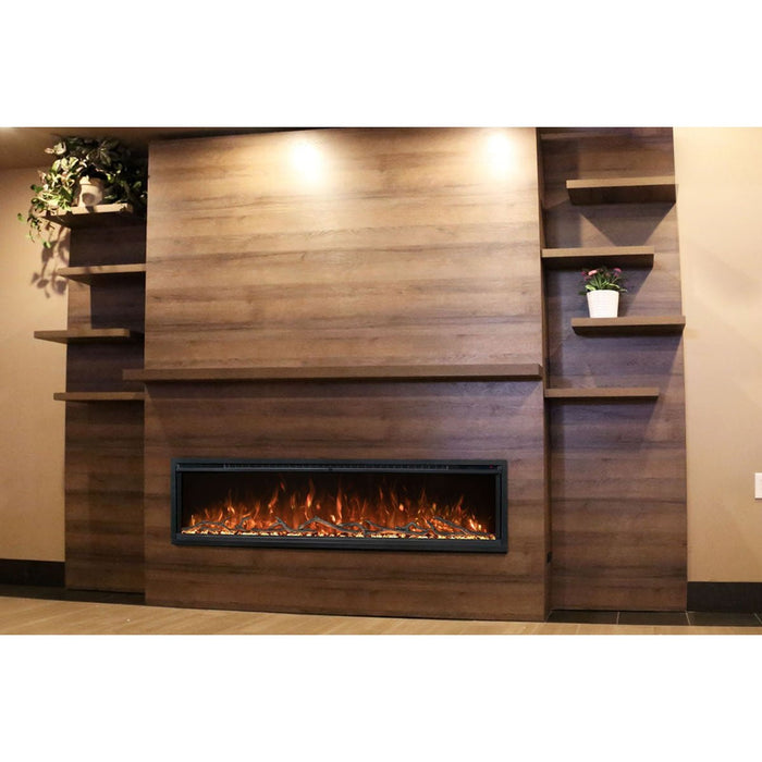 Modern Flames Allwood Wall System in Weathered Walnut | 60'' Spectrum Slimline Electric Fireplace