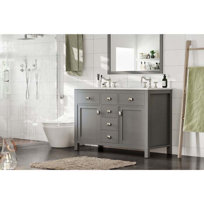 Eviva Totti Artemis 44" Transitional Double Sink Bathroom Vanity in White or Gray Finish with White Carrara Style Man-Made Stone Countertop and Undermount Porcelain Sinks