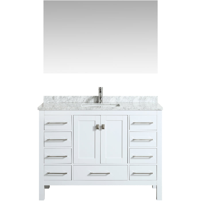 Eviva London 48" x 18" Transitional Bathroom Vanity in Espresso, Gray or White Finish with White Carrara Marble Countertop and Undermount Porcelain Sink