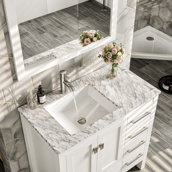 Eviva London 36" x 18" Transitional Bathroom Vanity in in Espresso, Gray, or White Finish with Crema Marfil Marble Countertop and Undermount Porcelain Sink