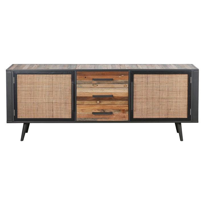NovaSolo Nordic Rattan Buffet 2 Doors 3 Drawers 78" Natural Boat Wood BW RT 19051