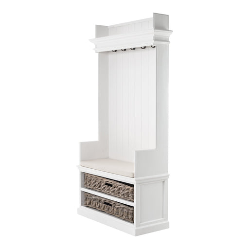NovaSolo Halifax Entryway Coat Rack & Bench Unit with Basket White CA593