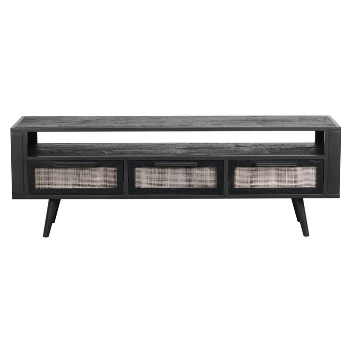 NovaSolo Nordic Mindi Rattan TV Dresser 3 Drawers Black MD RT 18051