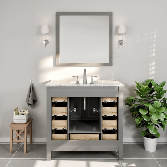 Eviva Hampton 36" Transitional Bathroom Vanity in Gray or White Finish with White Carrara Countertop and Undermount Porcelain Sink
