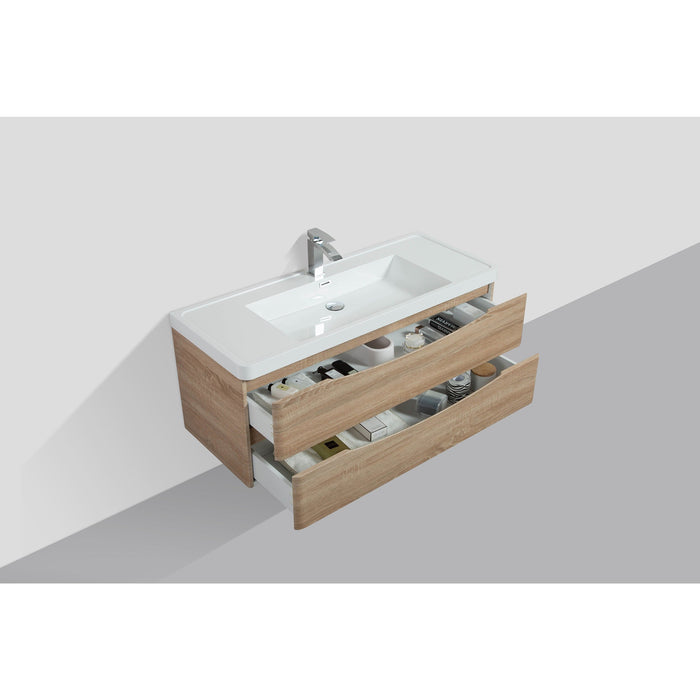 Eviva Smile 48" Wall Mount Modern Single Bathroom Vanity in Rosewood or White Oak Finish with White Integrated Acrylic Top