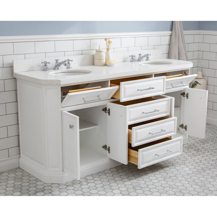 Water Creation Palace 72"" Palace Collection Quartz Carrara Pure White Bathroom Vanity Set With Hardware in Chrome Finish PA72QZ01PW-000000000