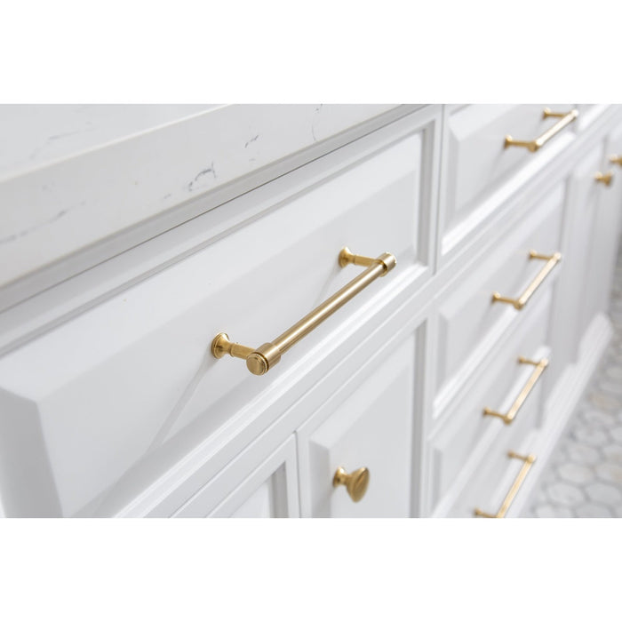 Water Creation Palace 72"" Palace Collection Quartz Carrara Pure White Bathroom Vanity Set With Hardware And F2-0012 Faucets in Satin Gold Finish And Only Mirrors in Chrome Finish PA72QZ06PW-000TL1206