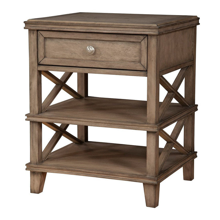 Alpine Furniture Potter 1 Drawer Nightstand w/2 Shelves, French Truffle 1055-02