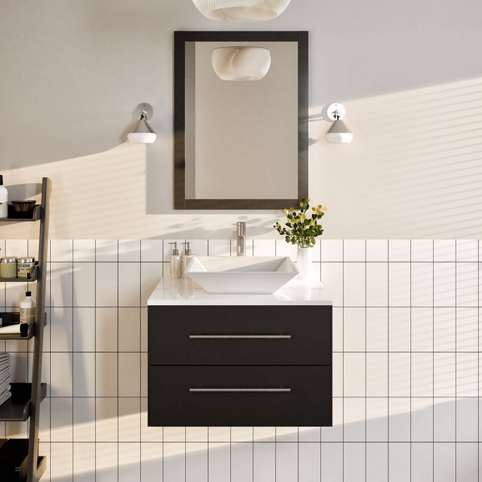Eviva Totti Wave 24" Modern Bathroom Vanity in Espresso, Gray, or White, Finish with Super White Man-Made Stone Countertop and Porcelain Vessel Sink