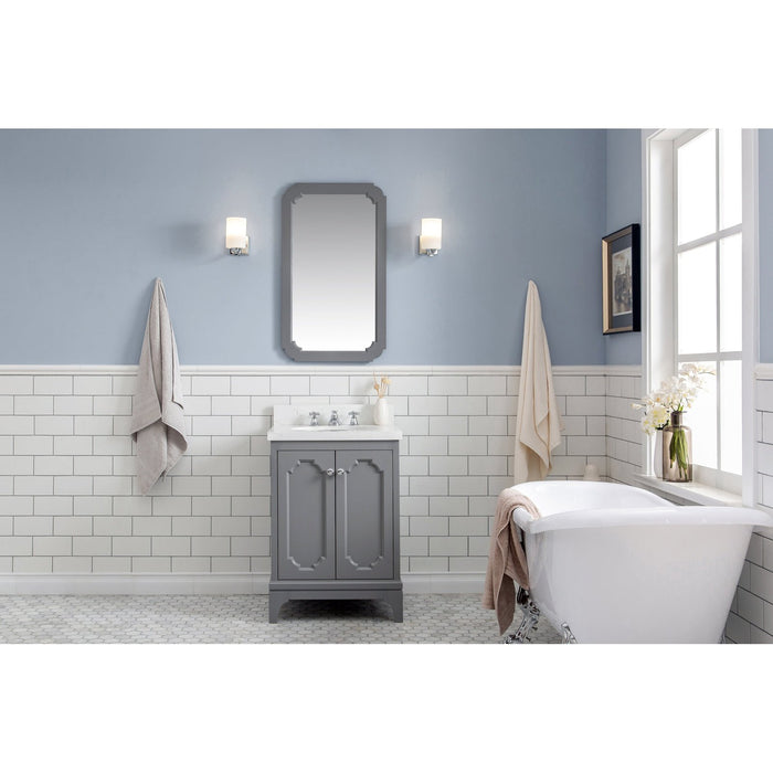 Water Creation Queen Queen 24-Inch Single Sink Quartz Carrara Vanity In Cashmere Grey QU24QZ01CG-000000000