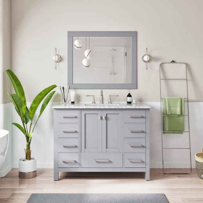 Eviva Aberdeen 42" Transitional Bathroom Vanity in Espresso, Gray or White Finish with White Carrara Marble Countertop and Undermount Porcelain Sink