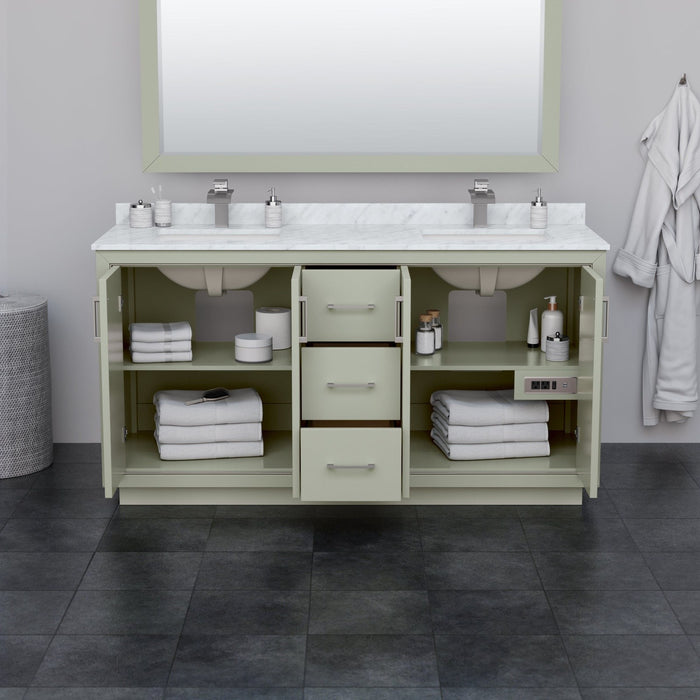 Wyndham Collection Icon 66 Inch Double Bathroom Vanity in Light Green, No Countertop, No Sink, Brushed Nickel Trim