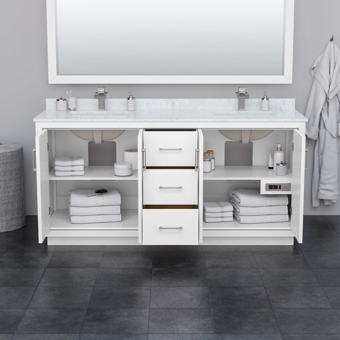 Wyndham Collection Icon 72 Inch Double Bathroom Vanity in White, No Countertop, No Sink