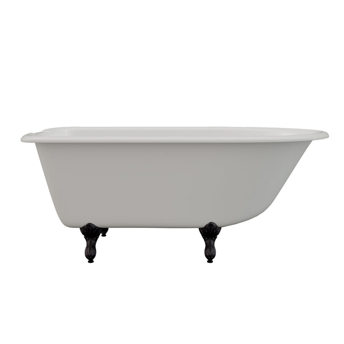 Cambridge Plumbing Cast-Iron Rolled Rim Clawfoot Tub 55" X 30" with 7" Deck Mount Faucet Drillings and Oil Rubbed Bronze Feet RR55-DH-ORB