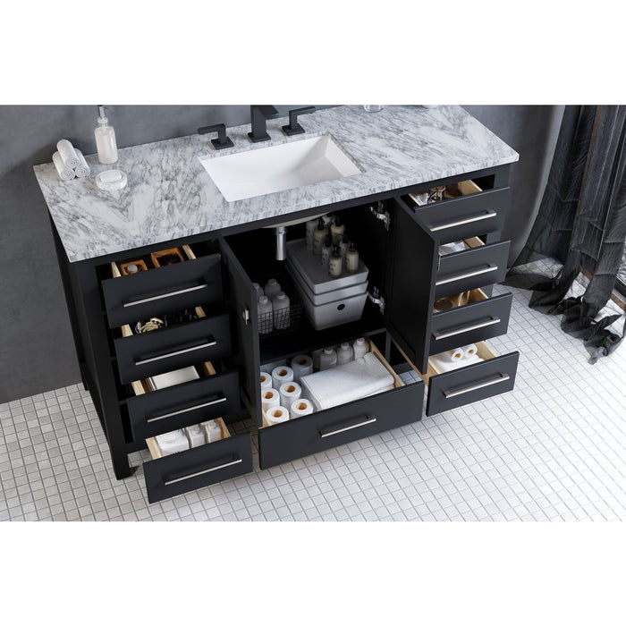 Eviva Aberdeen 48" Transitional Bathroom Vanity in Espresso, Gray or White Finish with White Carrara Marble Countertop and Undermount Porcelain Sink