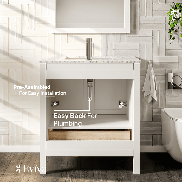 Eviva London 24" x 18" Transitional Bathroom Vanity in Gray or White Finish with White Carrara Top