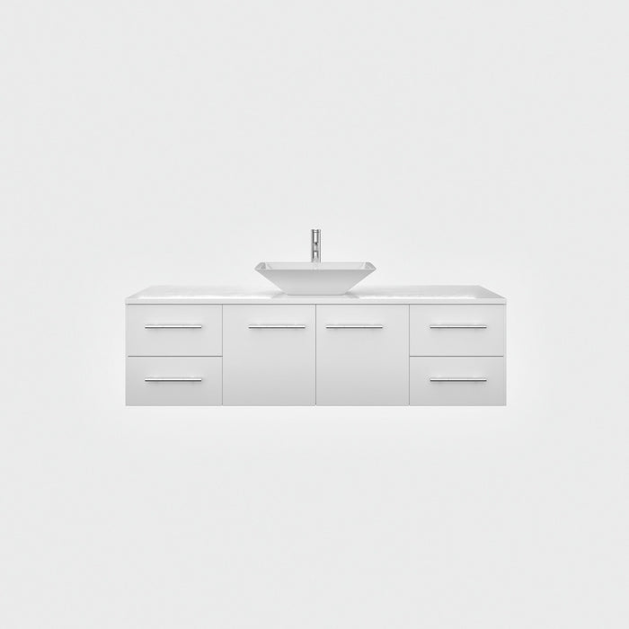 Eviva Totti Wave 48" Modern Bathroom Vanity in Gray, or White, Finish with Super White Man-Made Stone Countertop and Porcelain Vessel Sink