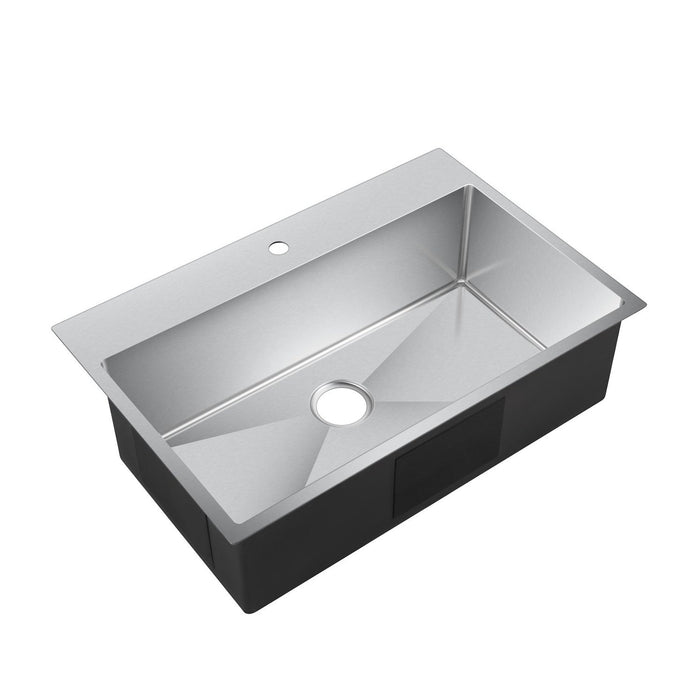 Water Creation 33 Inch X 22 Inch Small Radius Single Bowl Stainless Steel Hand Made Drop In Kitchen Sink With Drain and Strainer SSS-TS-3322B-16