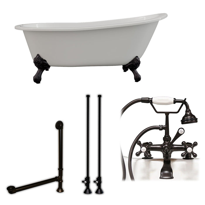Cambridge Plumbing Cast Iron Slipper Clawfoot Tub 67" X 30" with 7" Deck Mount Faucet Drillings and Complete Oil Rubbed Bronze Plumbing Package ST67-463D-2-PKG-ORB-7DH