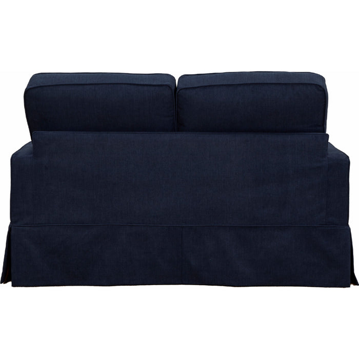 Sunset Trading Americana Box Cushion Slipcovered Loveseat | Stain Resistant Performance Fabric | Navy Blue SU-108510-391049