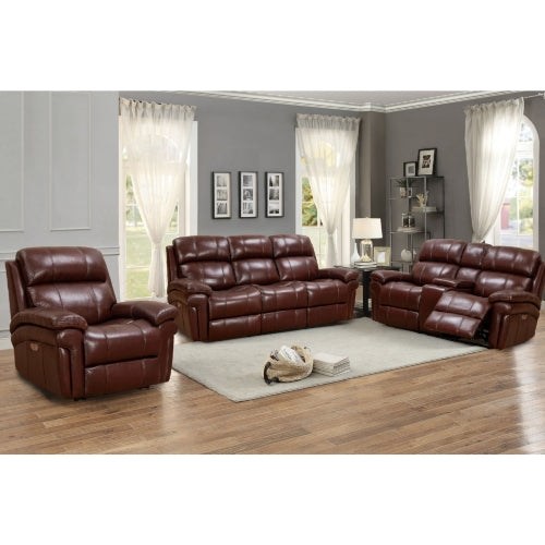 Sunset Trading Luxe Leather 3 Piece Reclining Living Room Set with Power Headrests | USB Ports | Loveseat with Console | Dual Recline Sofa | Chair Recliner | Brown SU-9102-88-1394-3P