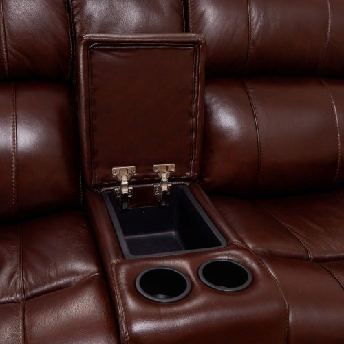 Sunset Trading Luxe Leather 3 Piece Reclining Living Room Set with Power Headrests | USB Ports | Loveseat with Console | Dual Recline Sofa | Chair Recliner | Brown SU-9102-88-1394-3P