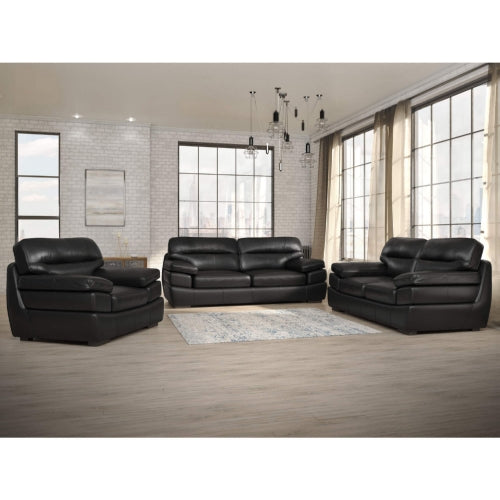 Sunset Trading Jayson 3 Piece Top Grain Leather Living Room Set | Black Sofa Loveseat and Chair SU-JH80-SP3P