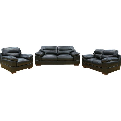 Sunset Trading Jayson 3 Piece Top Grain Leather Living Room Set | Black Sofa Loveseat and Chair SU-JH80-SP3P