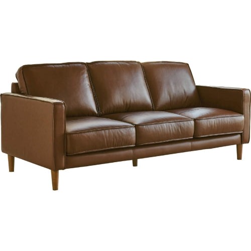 Sunset Trading Prelude 3 Piece Top Grain Leather Living Room Set | Chestnut Brown | Mid Century Modern Sofa Loveseat and Chair SU-PR15070-86-E3P