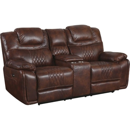 Sunset Trading Diamond Power Dual Reclining Loveseat| Center Console with Cup Holders |Brown Leather Gel SU-ZY5018A002-H246