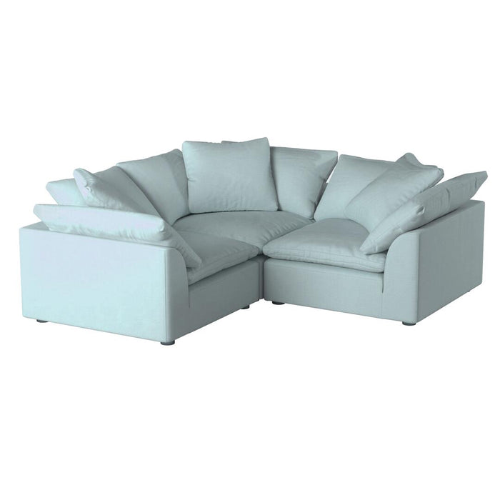 Sunset Trading Cloud Puff 3 Piece 88" Wide Slipcovered Modular Sectional Small L Shaped Sofa | Stain Resistant Performance Fabric | Ocean Blue SU-1458-43-3C
