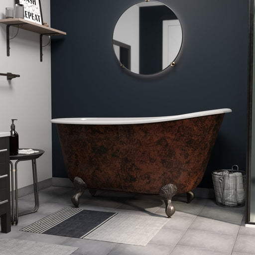 Cambridge Plumbing Cast IronClawfoot Bathtub 54" X 30" Faux Copper Bronze Finish on Exterior with No Faucet Drillings and Oil Rubbed Bronze Feet SWED54-NH-ORB-CB
