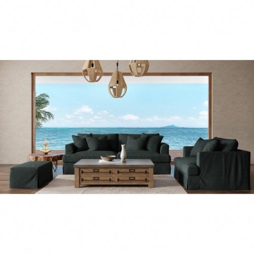 Sunset Trading Newport Slipcovered Recessed Fin Arm 94" Sofa | Stain Resistant Performance Fabric | 4 Throw Pillows | Dark Gray SY-130000-391098