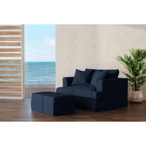 Sunset Trading Newport Slipcovered 52" Wide Chair and A Half with Ottoman | Stain Resistant Performance Fabric | 2 Throw Pillows | Navy Blue SY-130015-30-391049