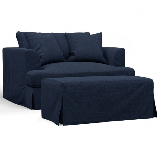 Sunset Trading Newport Slipcovered 52" Wide Chair and A Half with Ottoman | Stain Resistant Performance Fabric | 2 Throw Pillows | Navy Blue SY-130015-30-391049